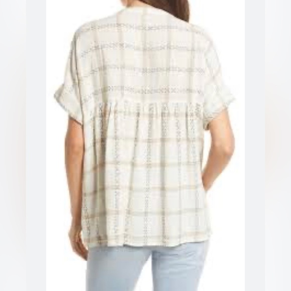 Madewell Lakeline Popover in Windowpane Jacquard Cream Short Sleeve Shirt S - Picture 5 of 13